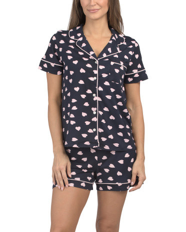 Heart Print Short 2pc Sleeve Top And Shorts Pajama Set for Women | Polyester/Spandex | Marshalls