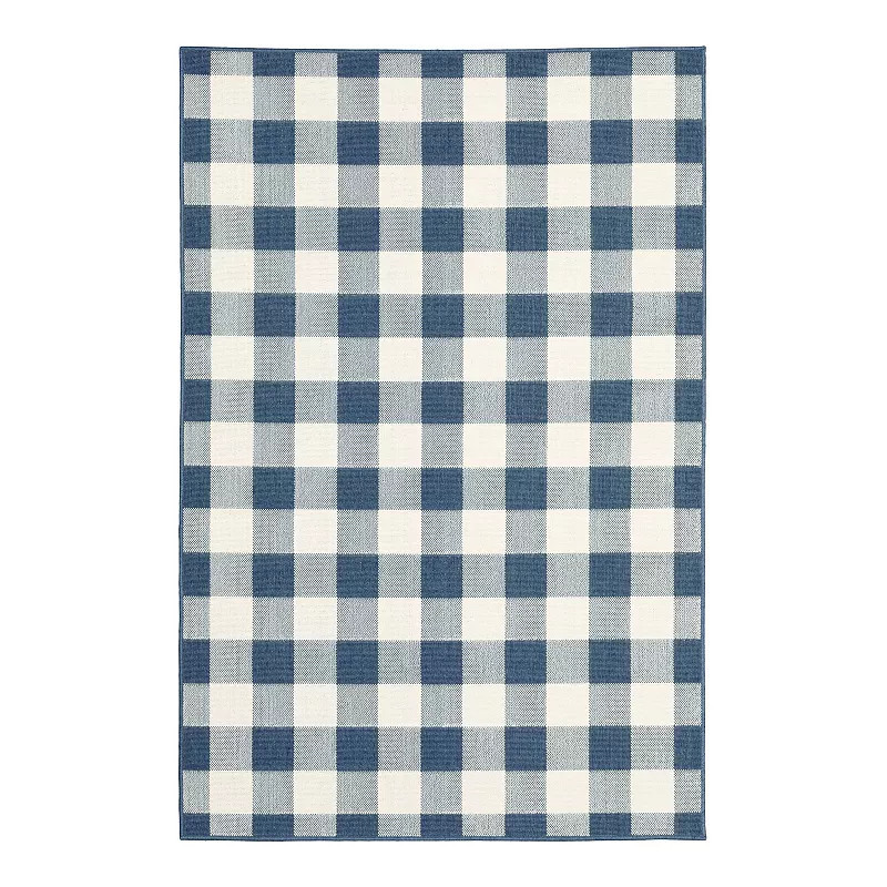 StyleHaven Mainland Gingham Plaid Indoor Outdoor Rug, Blue Ivory | Kohl's