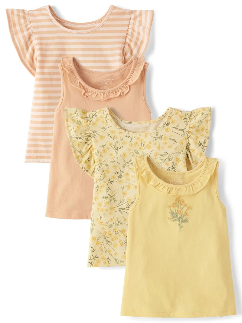 The Children's Place Toddler Girls Sleeveless Floral Flutter Tank Top, 4-Pack, Sizes 12M-5T | Walmart (US)