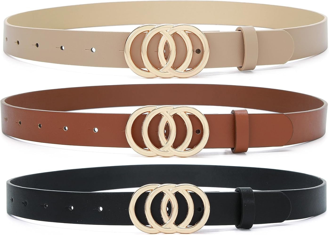 Women Belt for Jeans Dress O-Style Gold Buckle Skinny Waist Belt 0.98" Width Fashion Thin Belts f... | Amazon (US)