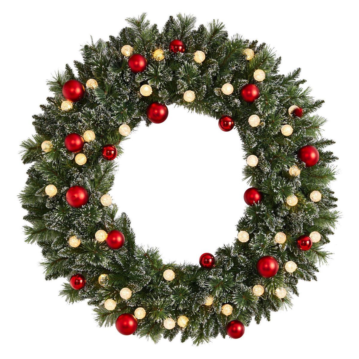 Nearly Natural 48" Pre-lit LED Decorated Frosted Pine Artificial Christmas Wreath Green with Warm... | Target