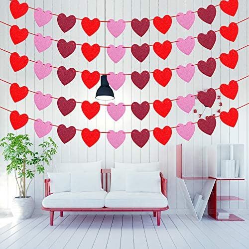 Ruisita 5 Strings Pre-Strung Valentine's Day Glittering Heart Banner No DIY Paper Heart Garland D... | Amazon (US)