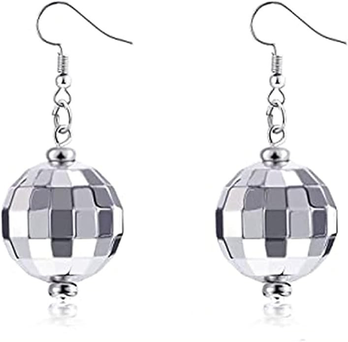 Disco Ball Earrings,Disco Earrings,Silver Mirror Ball Earrings,70s Earrings,60's or 70's Disco Ba... | Amazon (US)