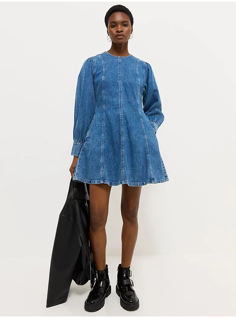 Blue Denim Long Sleeve Mini Dress | George