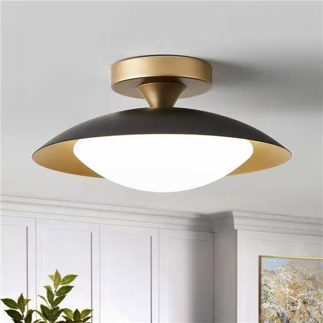 Small Dimmable Mid Century Modern Ceiling Light,5CCT LED Black Gold Semi Flush Mount Ceiling Lamp... | Amazon (US)
