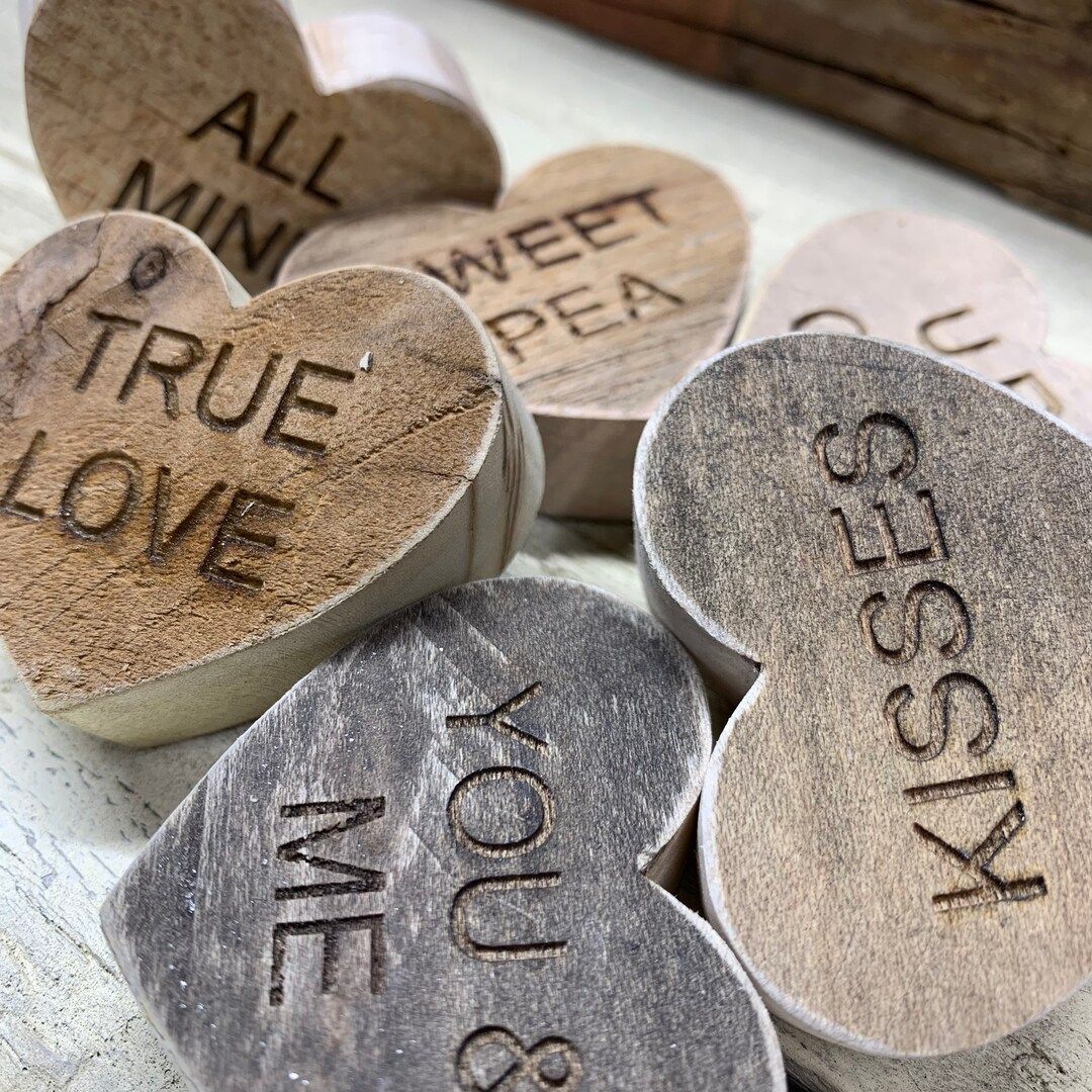 Wood Hearts 6 | Valentines Day Decor | Wood Conversation Heart | Basket Filler | Valentines Signs... | Etsy (US)