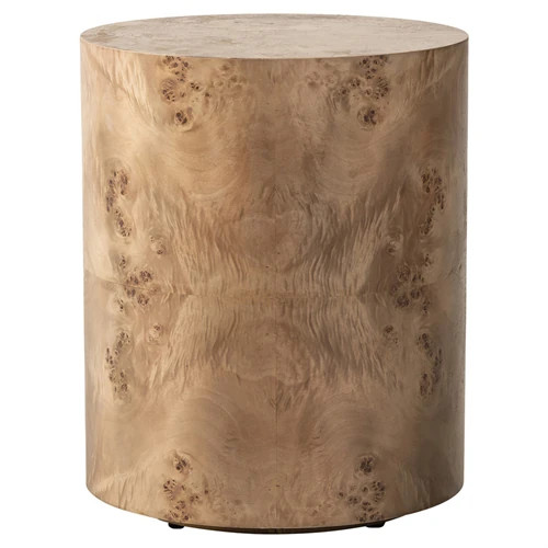 Syra Modern Classic Caramel Burl Wood Drum End Table | Kathy Kuo Home