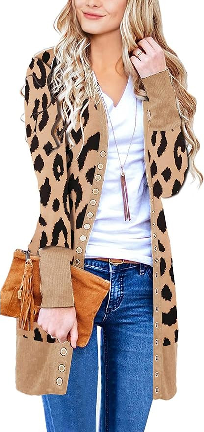 MEROKEETY Women's Long Sleeve Snap Button Down Solid Color Knit Ribbed Neckline Cardigans | Amazon (US)