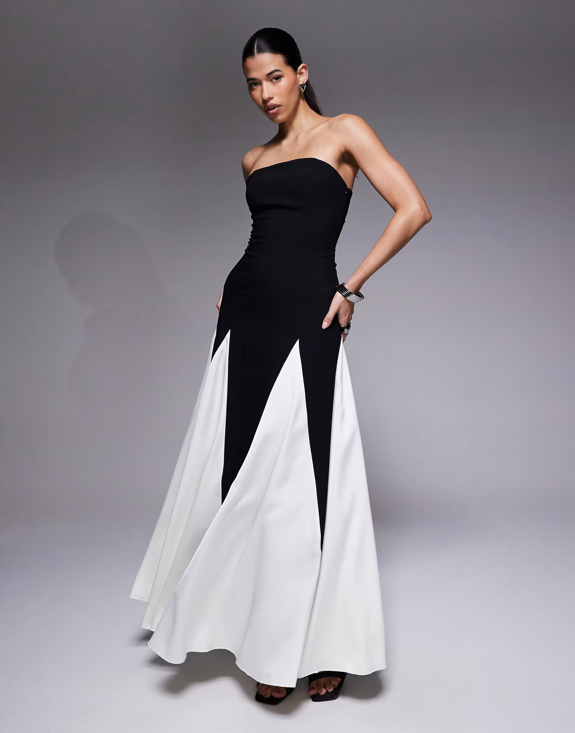 Kaiia exclusive bandeau contrast godet maxi dress in mono | ASOS (Global)