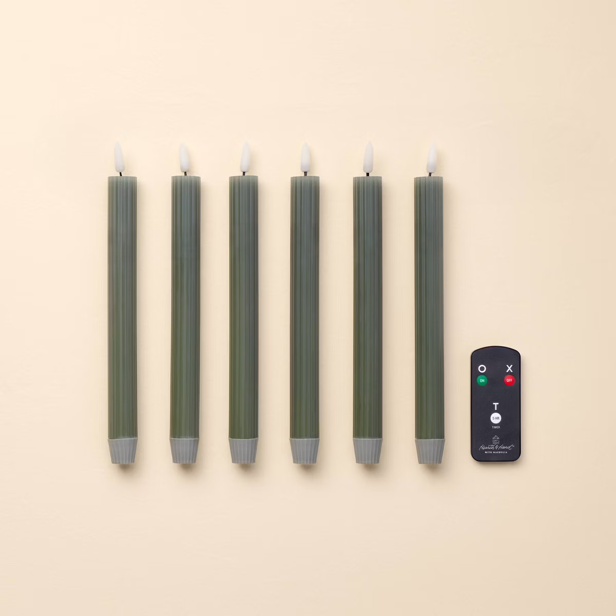 6pk Ribbed Flameless Taper Candles - Hearth & Hand™ with Magnolia | Target