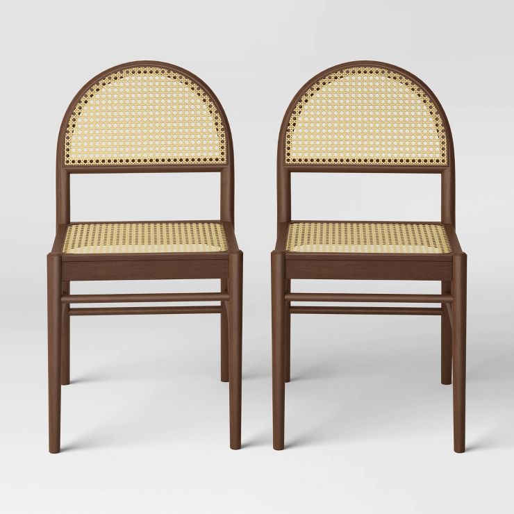 2pk Gilbert Arch Back Caned Woven Dining Chairs Walnut - Threshold™ designed with Studio McGee | Target