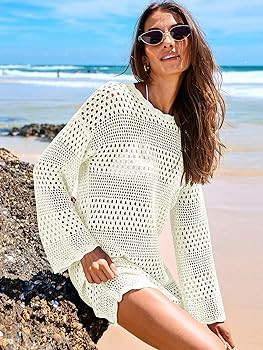 ANRABESS Women Swimsuit Crochet Swim Cover Up 2024 Summer Bathing Suit Swimwear Mesh Knit Beach D... | Amazon (US)