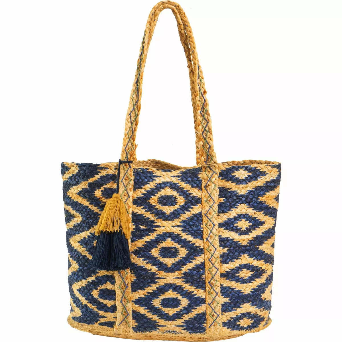 Magid Chevron Print Natural Straw Jute Tote Natural-Blue | Target