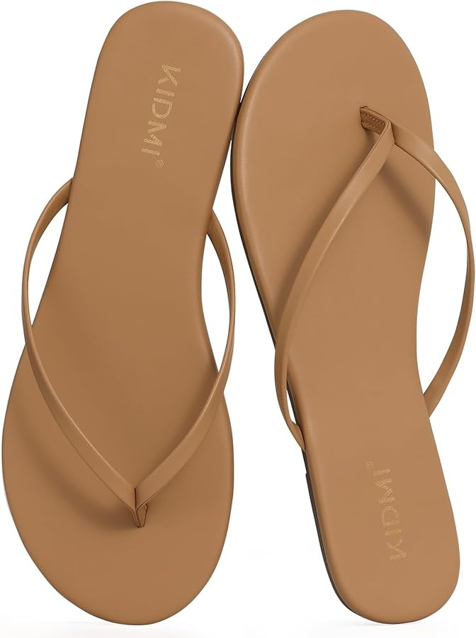 KIDMI Thong Flip Flops for Women - Memory Foam Summer Beach Sandals for Women - Vegan Leather Fla... | Amazon (US)