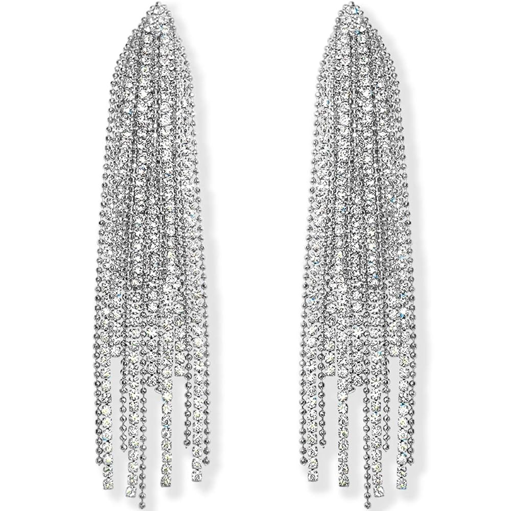 Simulated Diamond Long Earrings for Women - Cubic Zirconia Crystal Statement Dangle Earrings - Hy... | Amazon (US)