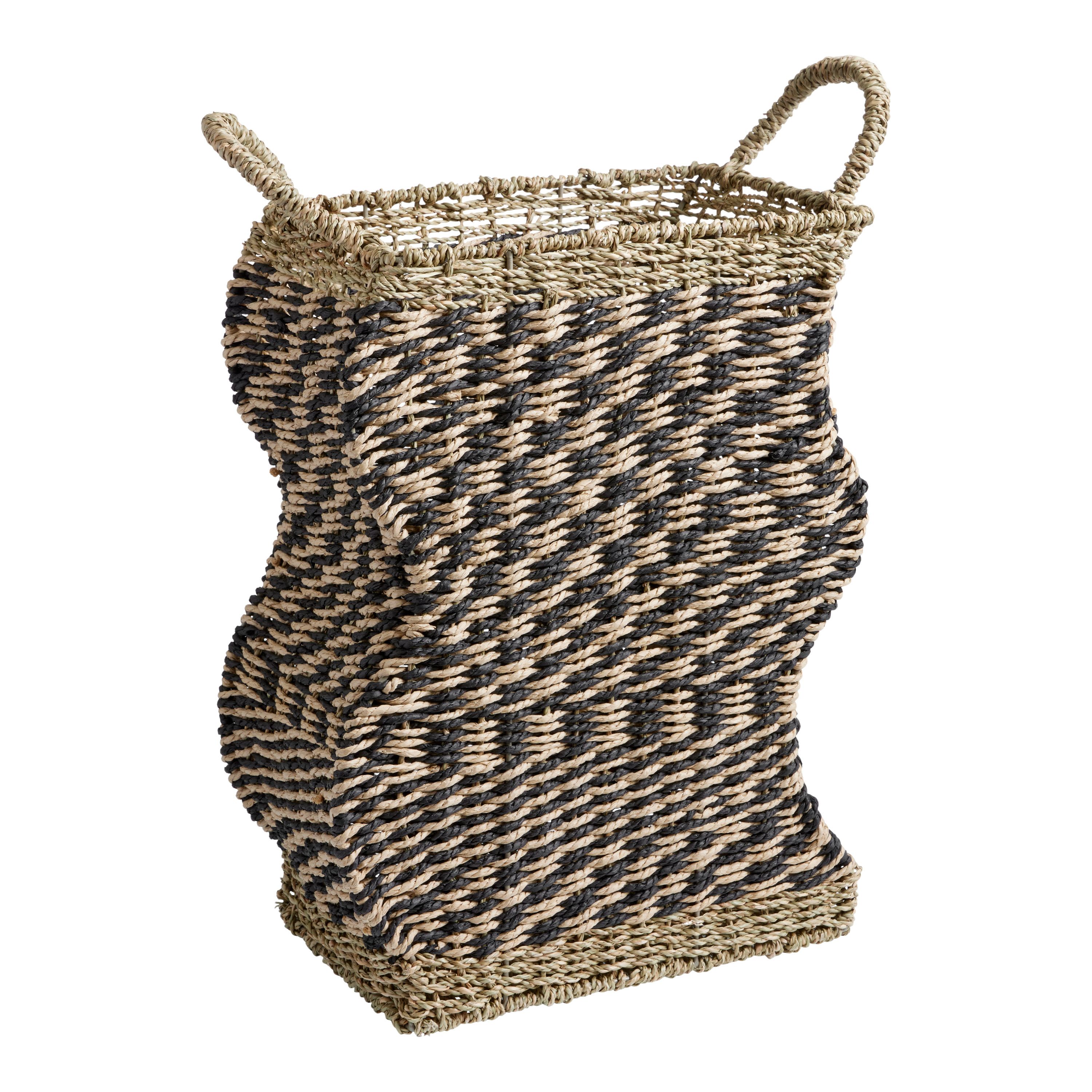 Polly Black And Natural Paper Rope Wavy Check Basket | World Market