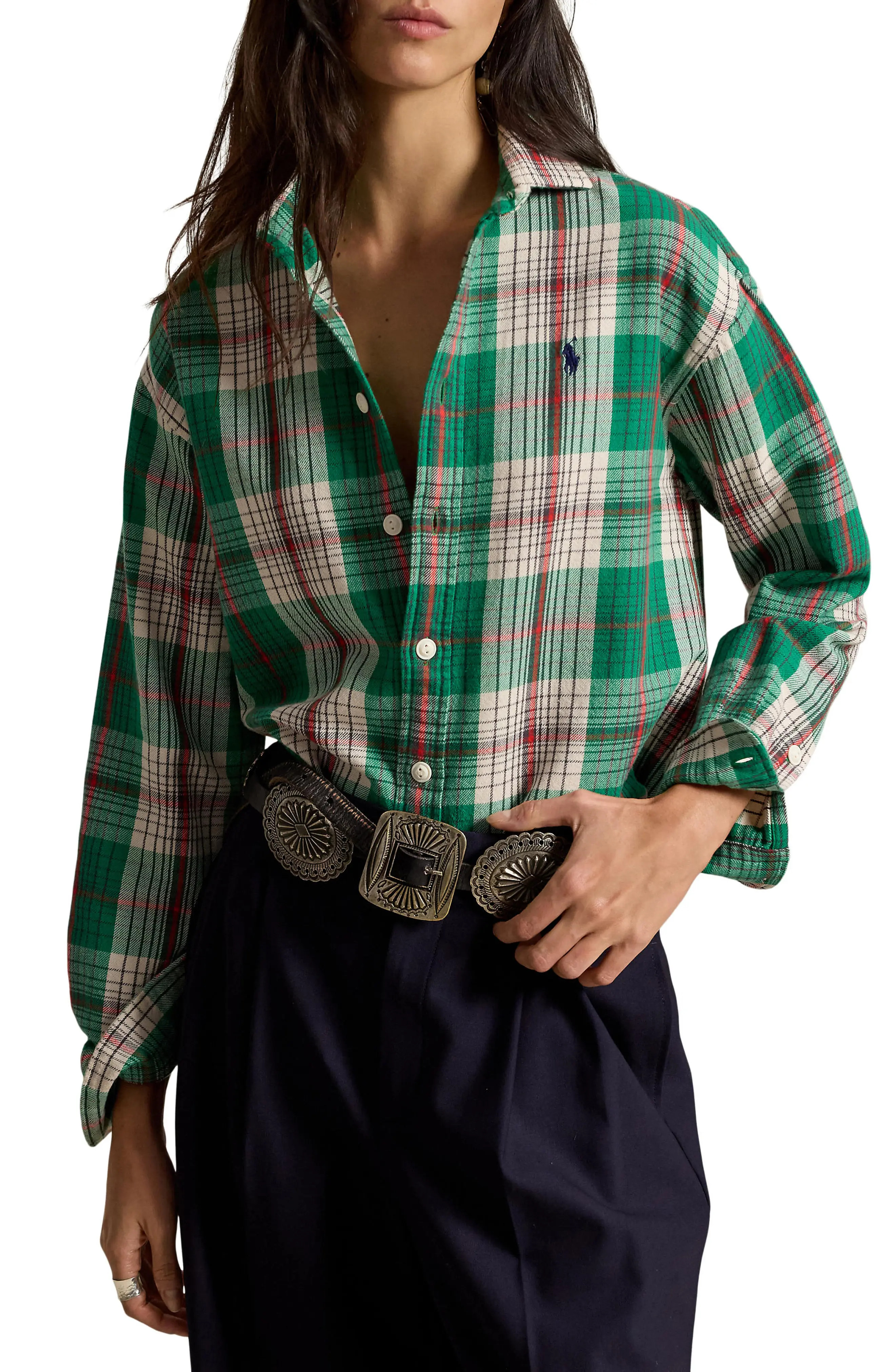 Polo Ralph Lauren Relaxed Fit Plaid Shirt (Women) | Nordstrom | Nordstrom