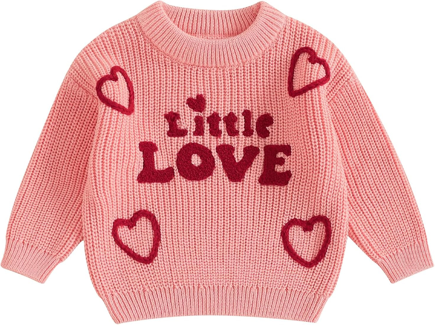 Toddler Baby Girl Valentines Day Outfit Little Love Heart Knit Sweater Long Sleeve Crewneck Pullo... | Amazon (US)