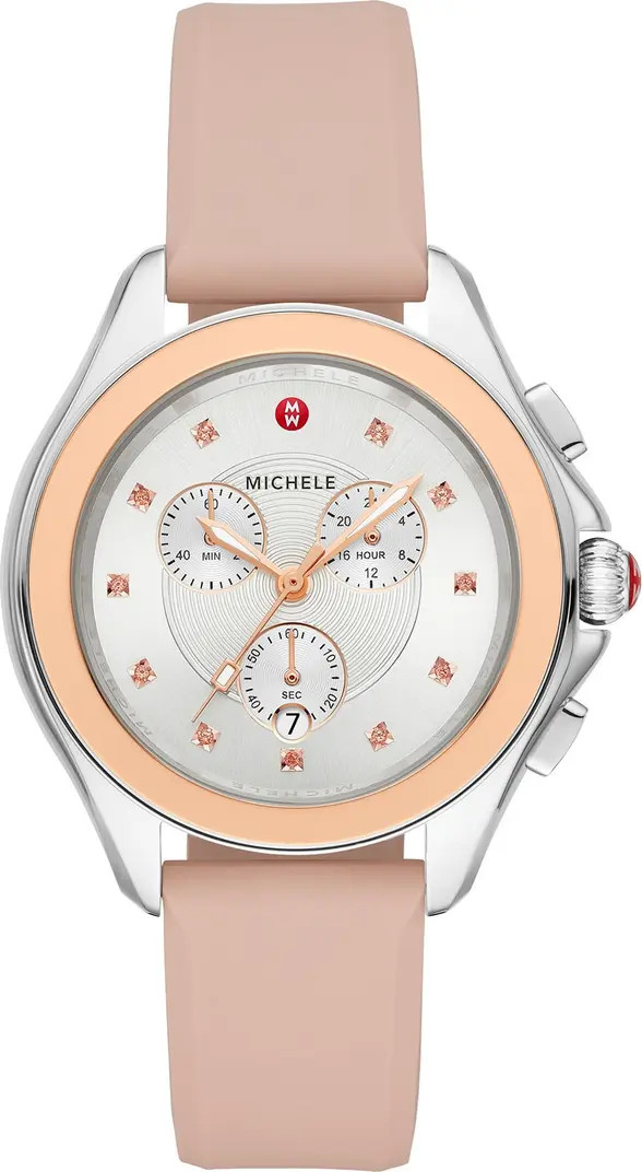 MICHELE Women's Cape Pink Topaz Two Tone Stainless Steel Silicone Strap Watch, 40mm | Nordstromra... | Nordstrom Rack