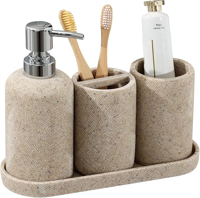 Bathroom Accessories Set, Bathroom Organizer Countertop, Soap Dispenser and Toothbrush Holder, Mo... | Amazon (US)