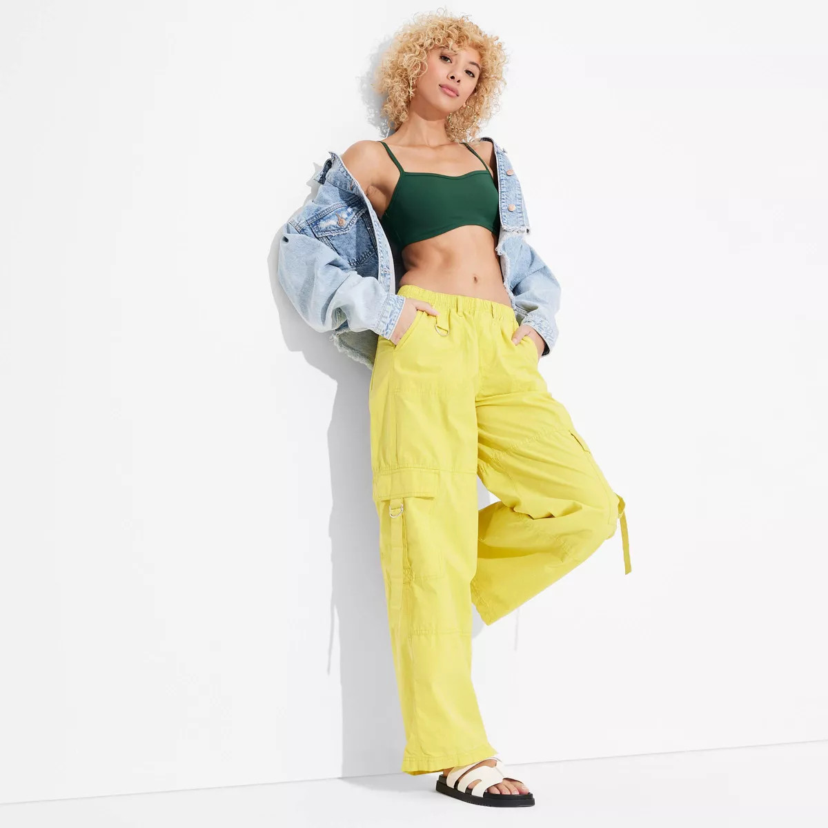 Women's Mid-Rise Wide Leg Cargo Pants - Wild Fable™ Yellow XXS | Target