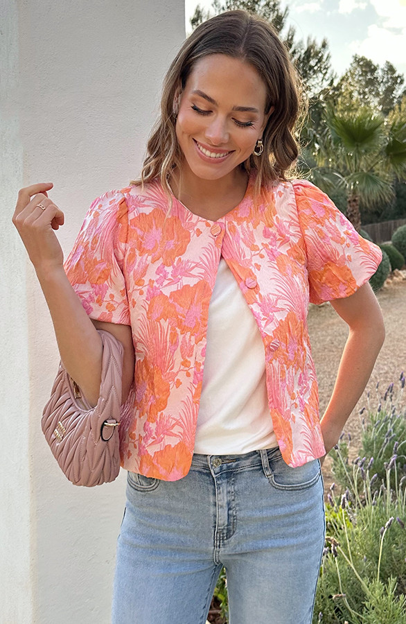 Floral Jacquard Puff Sleeve Soft Jacket | The Musthaves (NL)