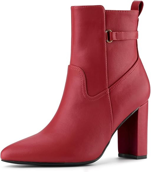 Allegra K Women's Pointed Toe Chunky High Heels Ankle Boots | Amazon (US)