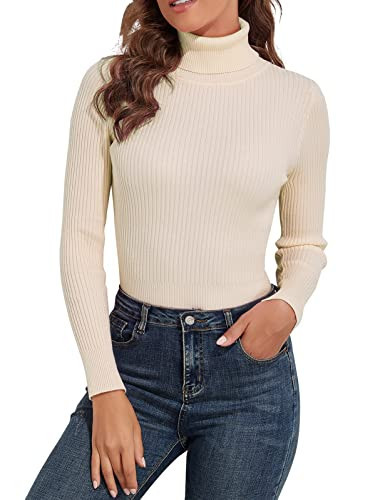 PrettyGuide Women's Ribbed Turtleneck Long Sleeve Sweater Beige XL | Amazon (US)