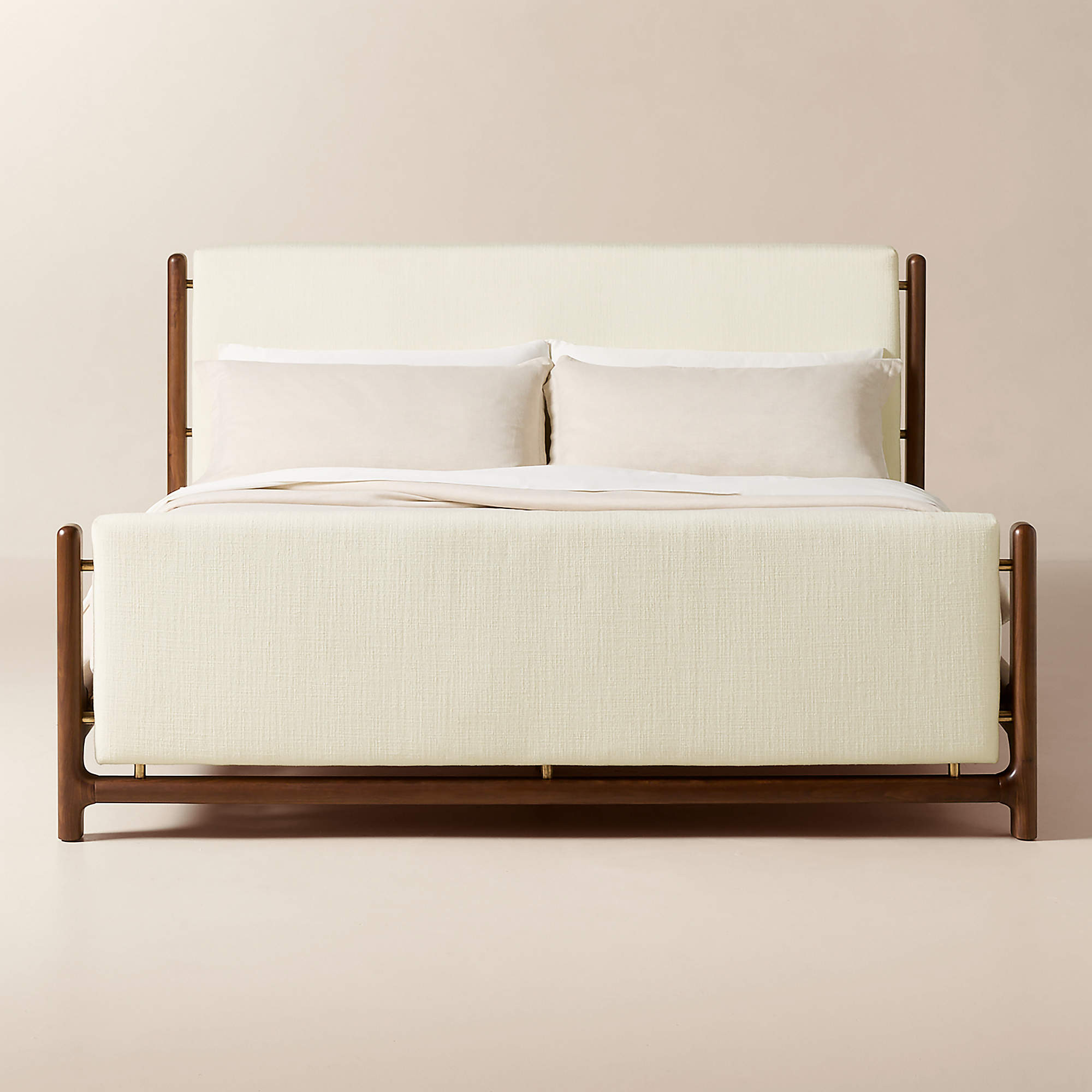 Tavola Walnut and Green Upholstered King Bed | CB2 | CB2