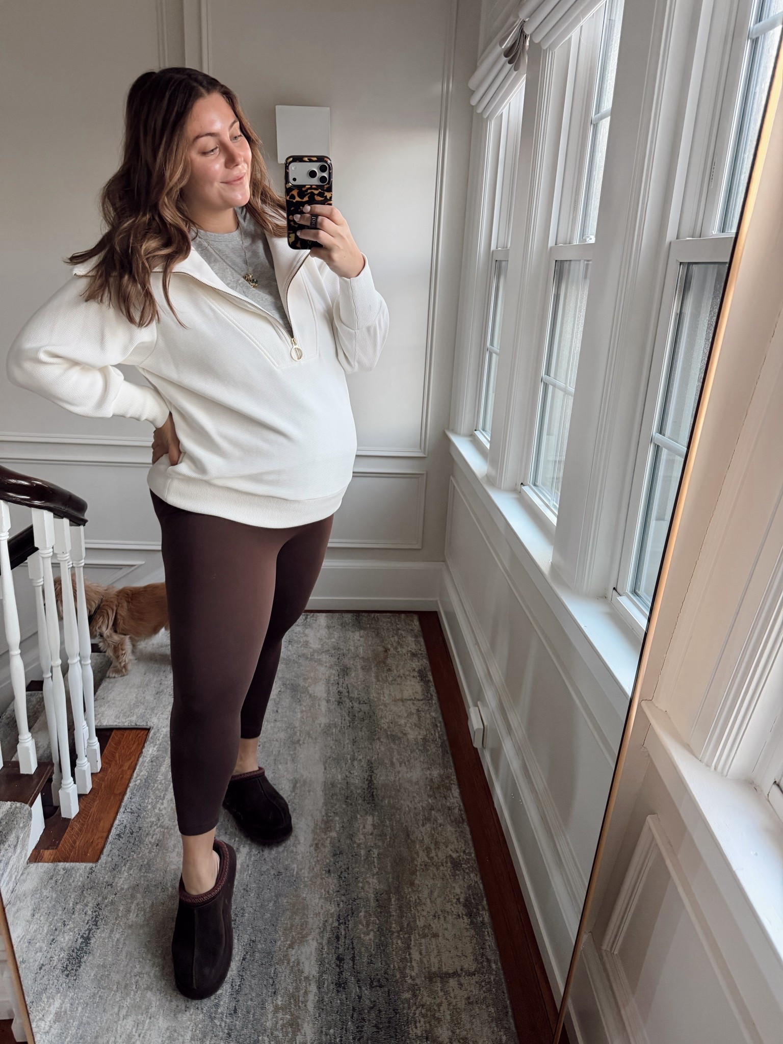 Non-maternity, bump-friendly style. Wearing size XL in quarter zip & leggings, XXL Tall in t-shirt. Use CARALYN15 on your first order at Spanx. 

#LTKBump #LTKMidsize #LTKootd