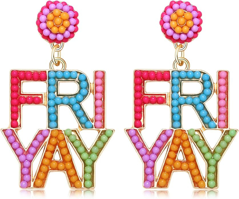 FRI-YAY Books Rhinestone Letter Drop Earrings - Delicate Beaded Dangle Earrings for Women - Color... | Amazon (US)
