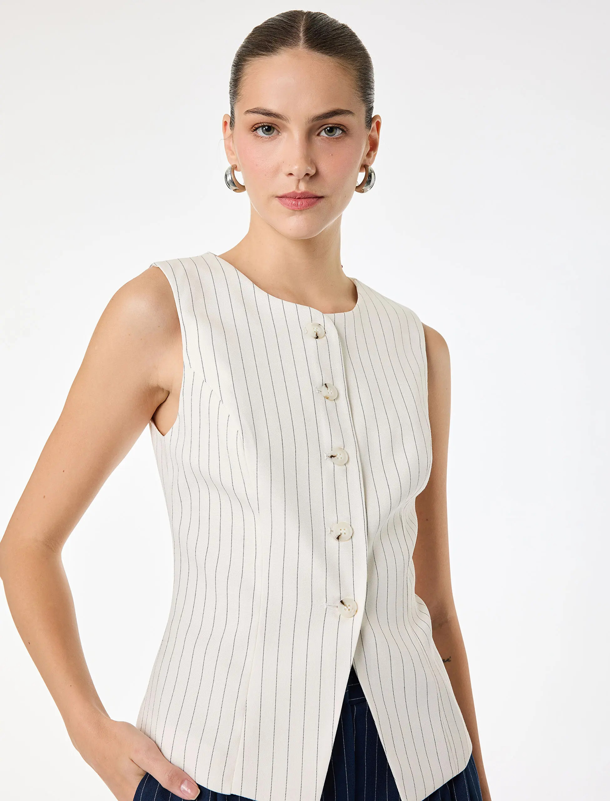 Koton Sleeveless Button Down Striped Vest (Women) | Nordstrom | Nordstrom