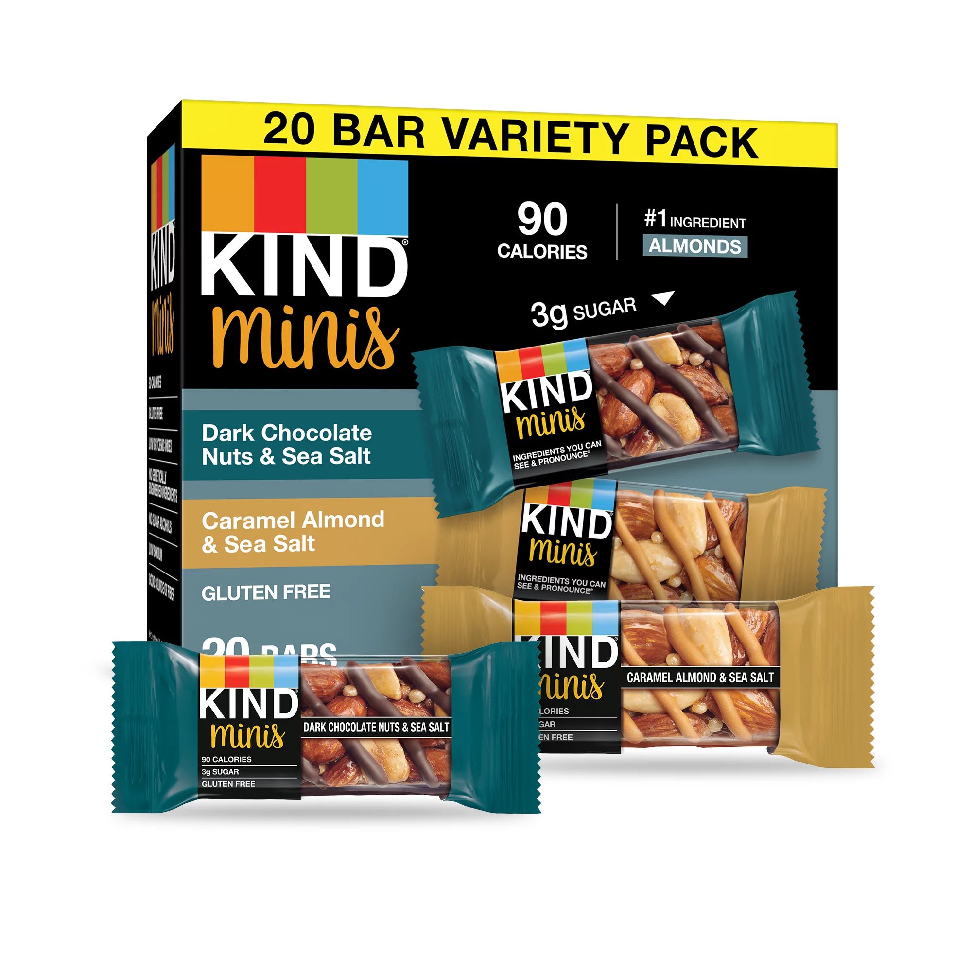 KIND Minis Dark Chocolate Nuts & Sea Salt, Caramel Almond & Sea Salt, Variety Pack, 0.7 oz, 20 Co... | Walmart (US)