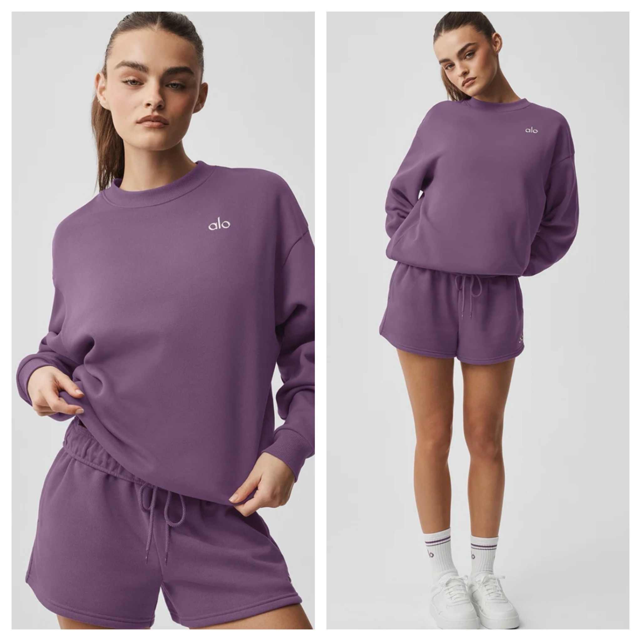 New color in the Alo Accolade sweatshirt and shorts! Loving this plum color for Spring! These are the most comfortable sweatshirts! Fit True to size; i wear a medium 

#LTKOver40 #LTKootd