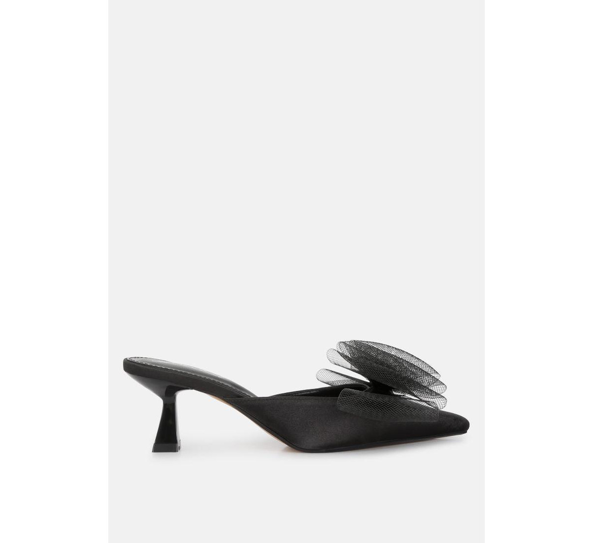 Women asma organza bow embellished satin mules - Black | Macy's