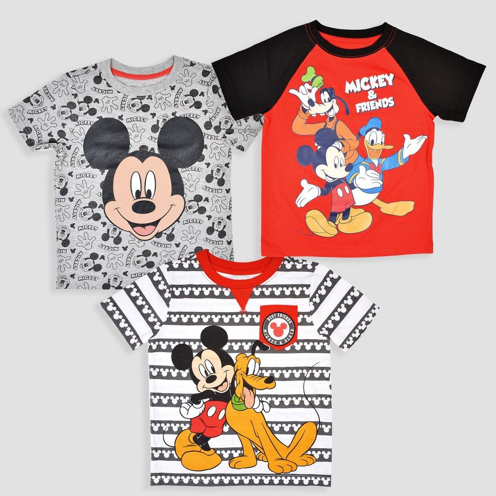 Toddler Boys' 3pk Disney Mickey Mouse & Friends Short Sleeve Graphic T-Shirt - Black/Red 3T | Target