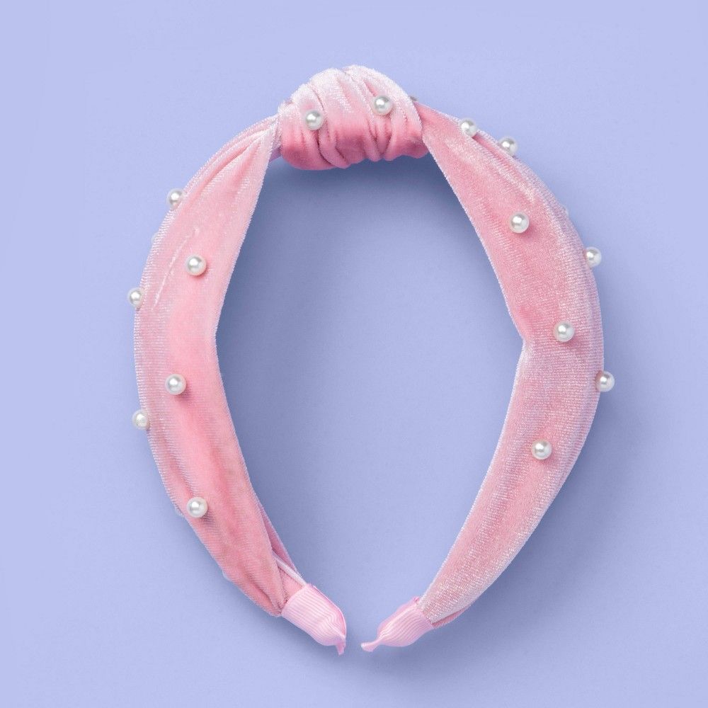 Girls' Velvet Top Knot Headband with Pearls - More Than Magic Pink | Target