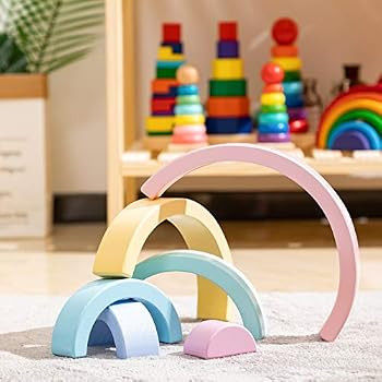 Amazon.com: MerryHeart Wooden Rainbow Stacking Toy, Small Pastel Rainbow Stacker, 6 Piece Rainbow... | Amazon (US)
