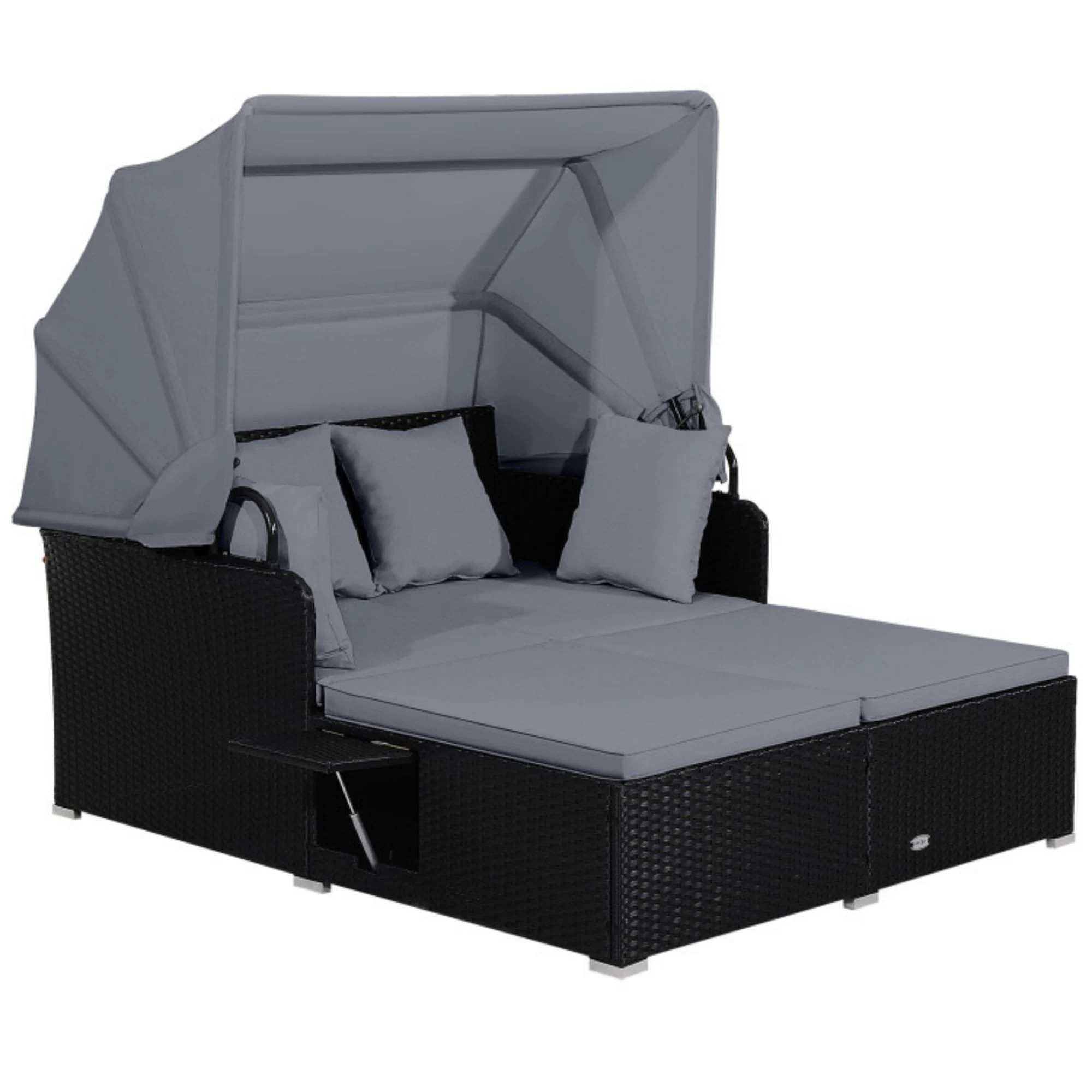 Ayelon Patio Rattan Daybed Wicker Outdoor Daybed with Gray Cushions and Steel Frame one_size | CWS562GR | Lowe's