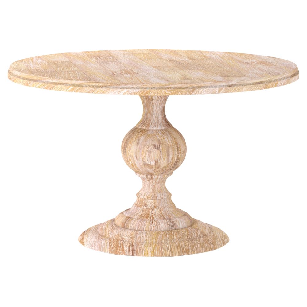 Frida French Country White Wash Round Wood Dining Table 48D | Kathy Kuo Home