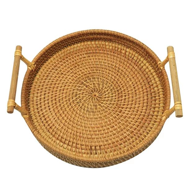 Hand Woven Wicker Rattan Basket Bread Fruit Snack Tray Round Storage Basket | Walmart (US)