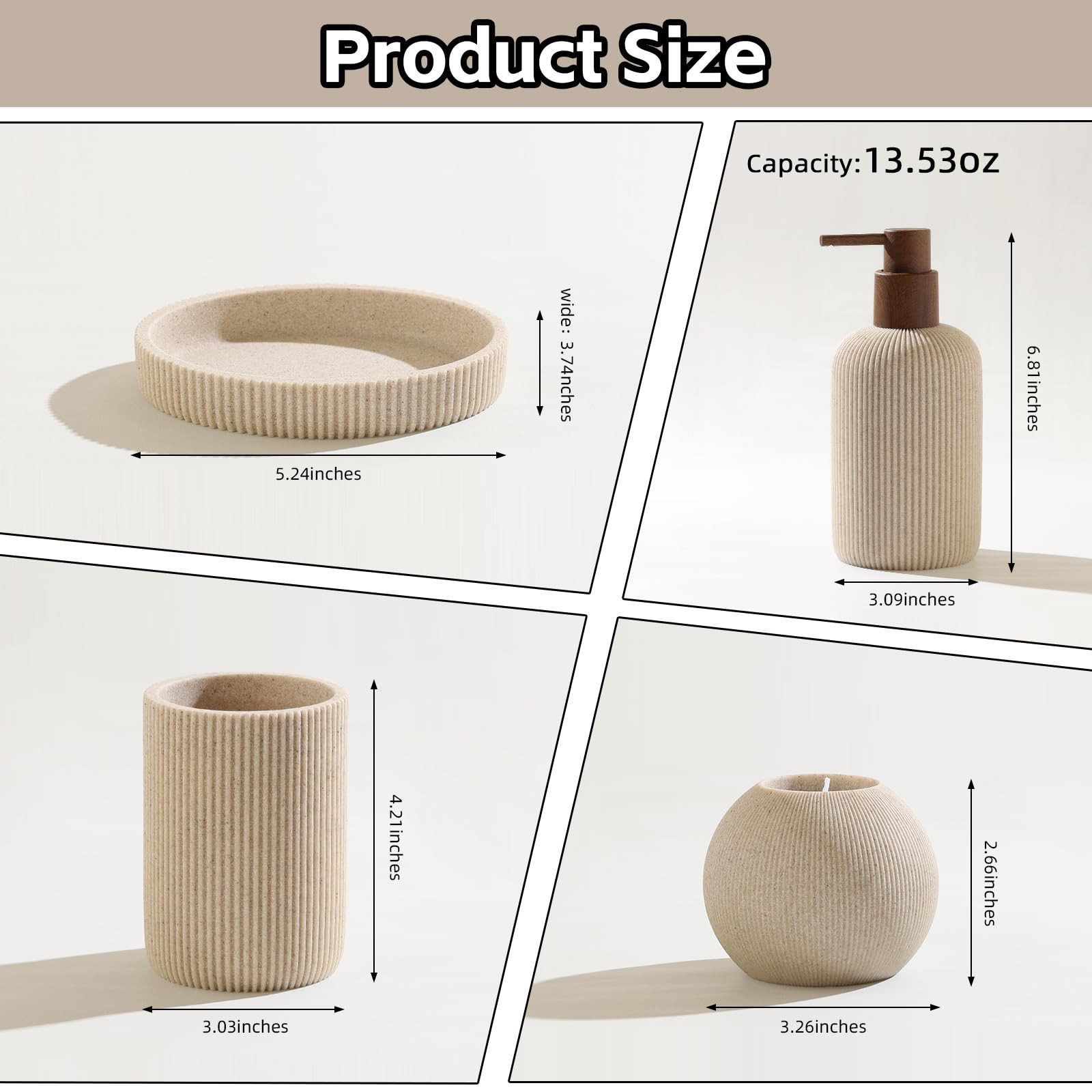 Bathroom Accessories Set, 5 PCS Sandstone Look Stripe Modern Bath Organizer with Soap Dispenser, ... | Amazon (US)