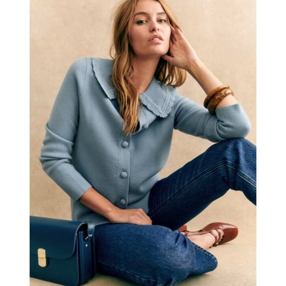 NWOT Sezane Bettany Cardigan in Vintage Blue Button Wool Long Sleeves | Poshmark