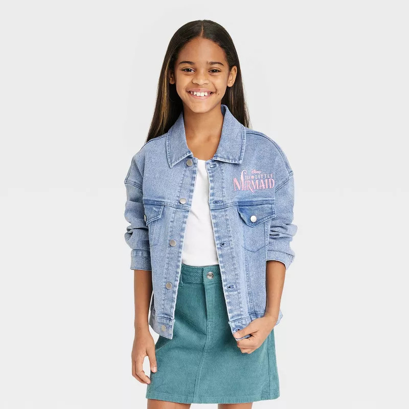 Girls' Disney Princess Little Mermaid Jean Jacket - Light Blue | Target