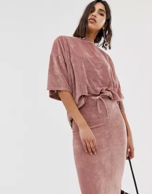 Missguided two-piece velour oversized t-shirt in rose pink | ASOS US