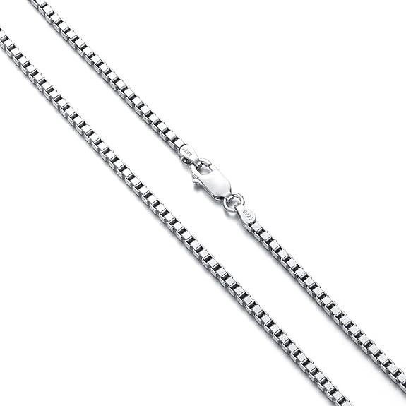 Genuine 925 Sterling Silver Square Box Chain Necklace for Men & Women Beautiful Strong and Safe, ... | Amazon (US)