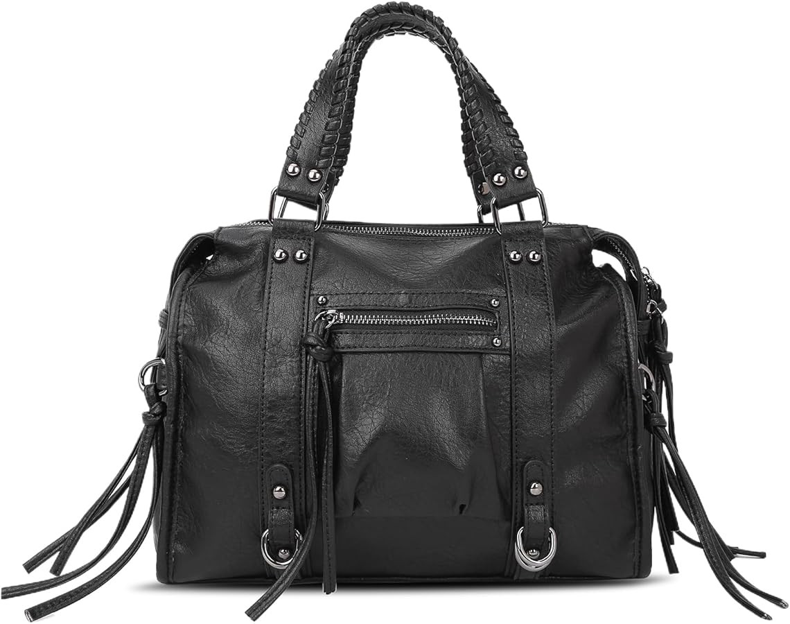 Hobo Bag Vegan Leather City Bag for Women Vintage Tote Handbag Top Handle Fringe Zipper Hobo Purs... | Amazon (US)