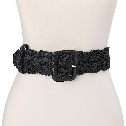 Iman Global Chic Square Buckle Woven Raffia Belt - Blue - XL/1X | HSN