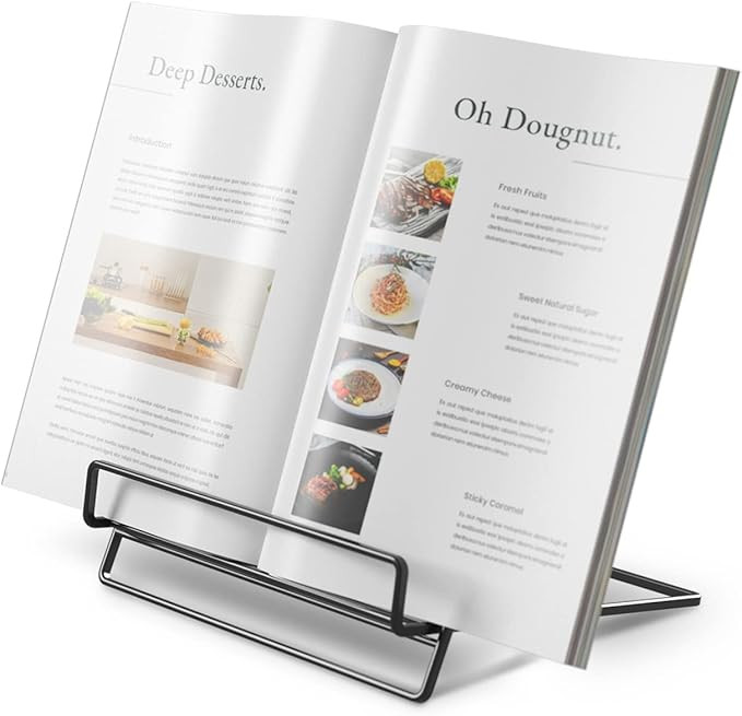 Cookbook Stand Holder for Kitchen Counter, Recipe Book Stand for Reading Hands Free(Black) | Amazon (US)