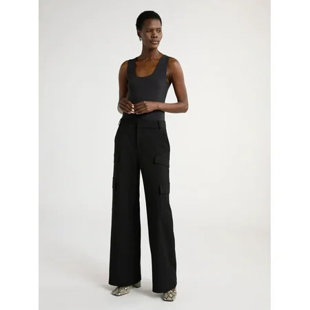 Scoop Women s and Women s Plus Faux Wool Wide Leg Cargo Pants 32’’ Inseam Sizes 0-28W | Walmart (US)